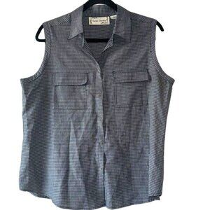 Sarah Bentley Womens Sleeveless Black & White Plaid Button-Up Blouse Size L